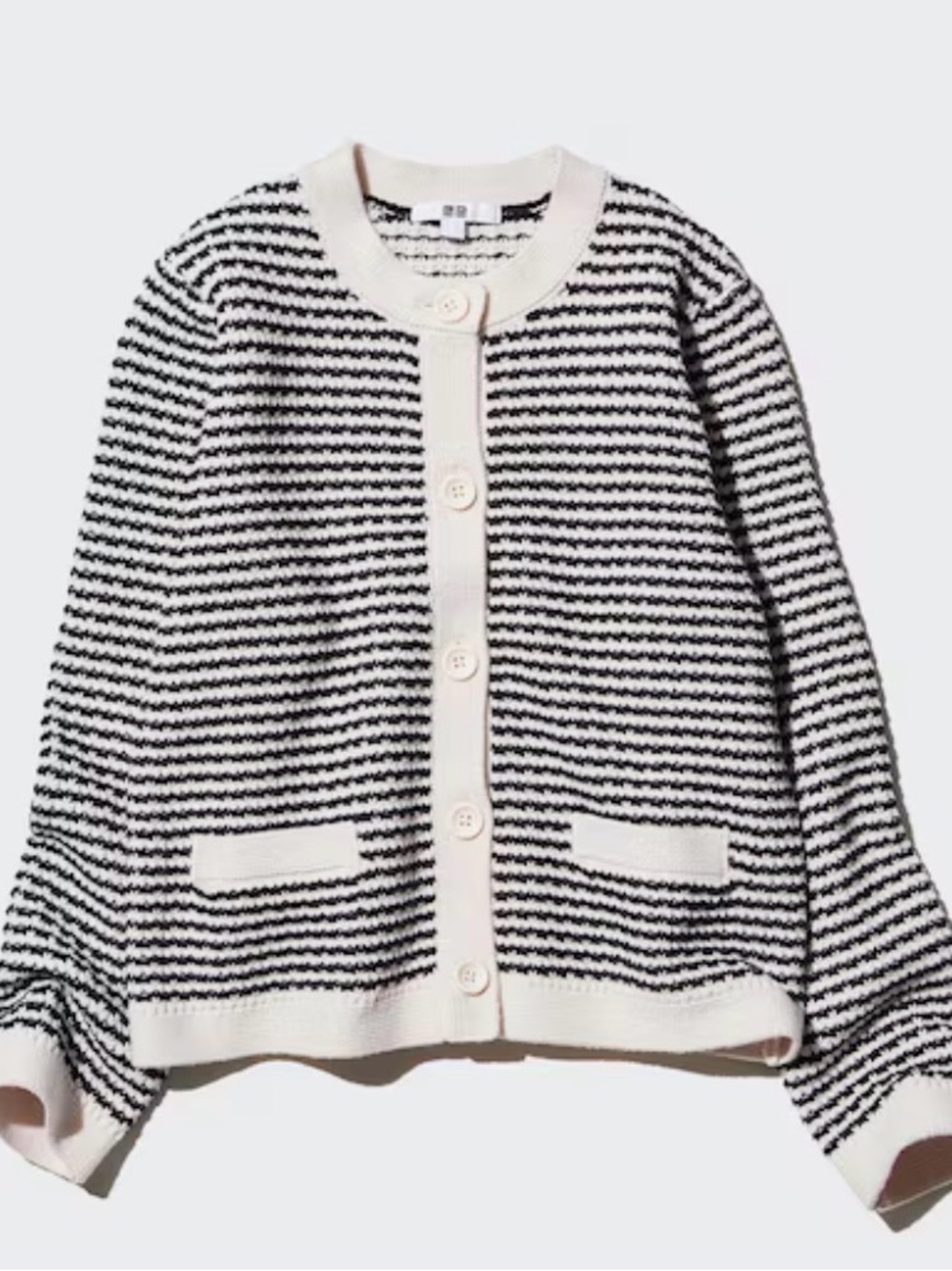 Uniqlo Cream and Black Striped Knit Cardigan Sweater (size S)